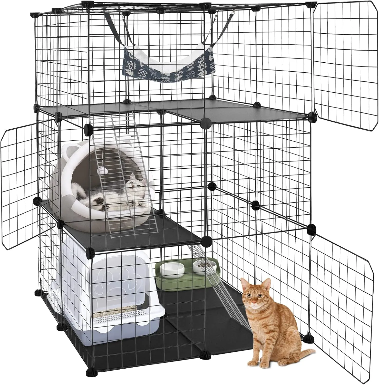 New in box! RUN.SE 3-Tier Cat Cages Pet Playpen Small Animal Cage DIY Kennel with Doors, Ramps and Storage Indoor for Rabbit, Kitten, Chinchillas, Guinea Pig, Ferret, Puppy (Black)