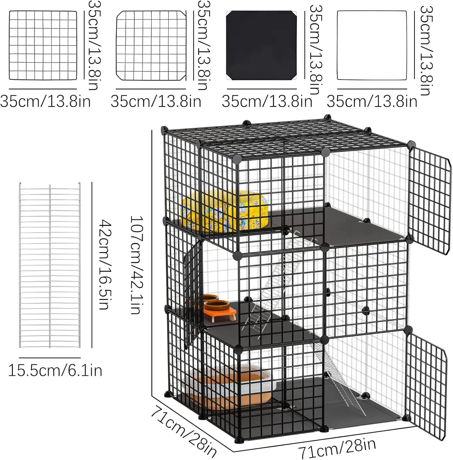 New in box! RUN.SE 3-Tier Cat Cages Pet Playpen Small Animal Cage DIY Kennel with Doors, Ramps and Storage Indoor for Rabbit, Kitten, Chinchillas, Guinea Pig, Ferret, Puppy (Black)
