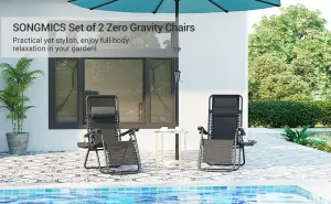 New in box! SONGMICS Zero Gravity Chairs, Set of 2 Outdoor Lounge Chairs, Patio Chaise Lounges, Reclining Comfortable Ergonomic Foldable and Lockable, with Headrest and Cup Holder, Black UGCB001B01