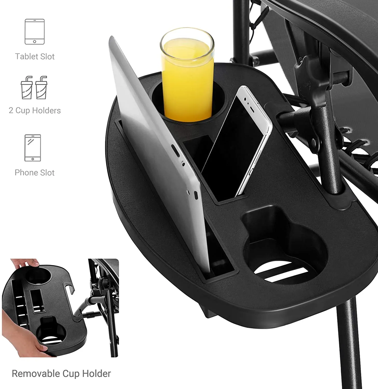 New in box! SONGMICS Zero Gravity Chairs, Set of 2 Outdoor Lounge Chairs, Patio Chaise Lounges, Reclining Comfortable Ergonomic Foldable and Lockable, with Headrest and Cup Holder, Black UGCB001B01