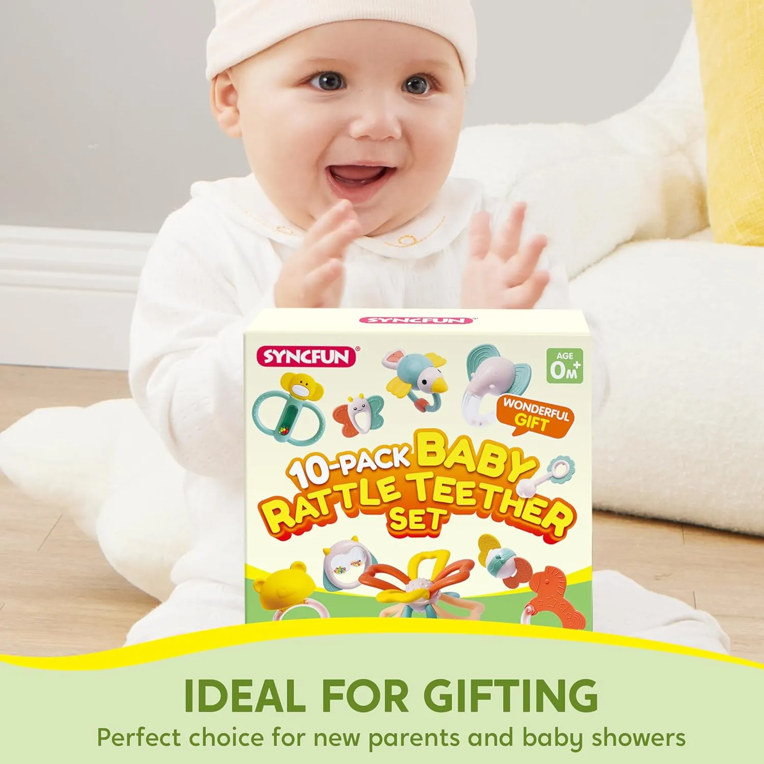New in box! SYNCFUN Baby 10 Pack Baby Teething Toys, Infant Baby Toys, Rattles Teethers Toys for Baby 0-3-6-12 Months