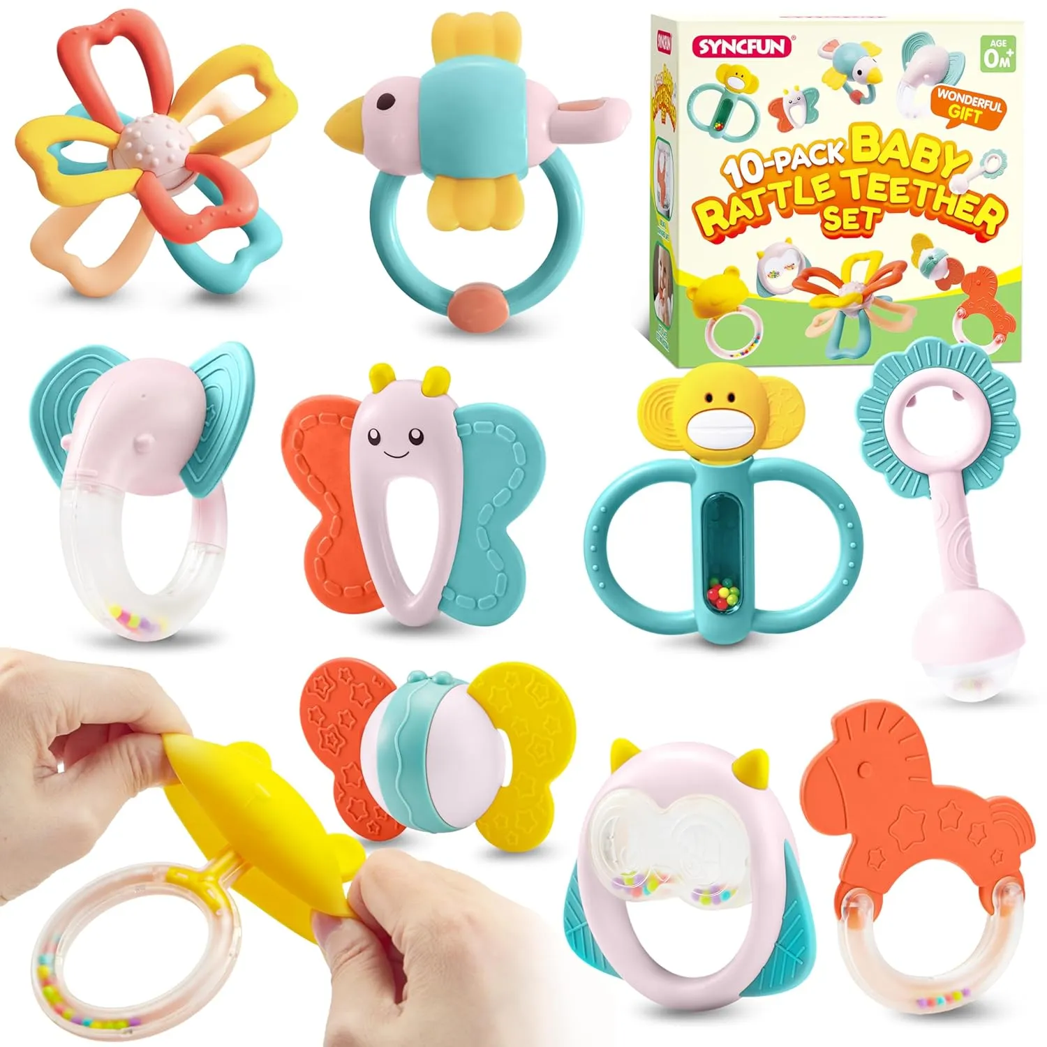 New in box! SYNCFUN Baby 10 Pack Baby Teething Toys, Infant Baby Toys, Rattles Teethers Toys for Baby 0-3-6-12 Months