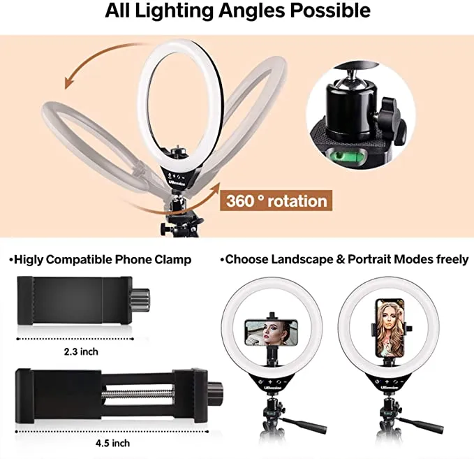 New in box! UBeesize 10’’ LED Ring Light with Stand and Phone Holder, Selfie Halo Light for Photography/Makeup/Vlogging/Live Streaming, Compatible with Phones and Cameras