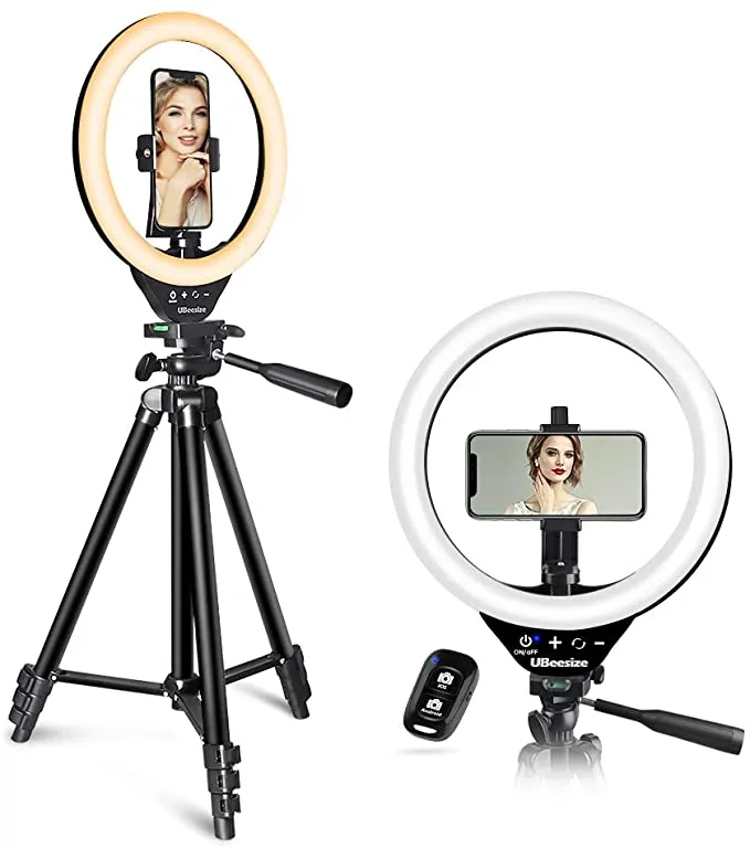 New in box! UBeesize 10’’ LED Ring Light with Stand and Phone Holder, Selfie Halo Light for Photography/Makeup/Vlogging/Live Streaming, Compatible with Phones and Cameras