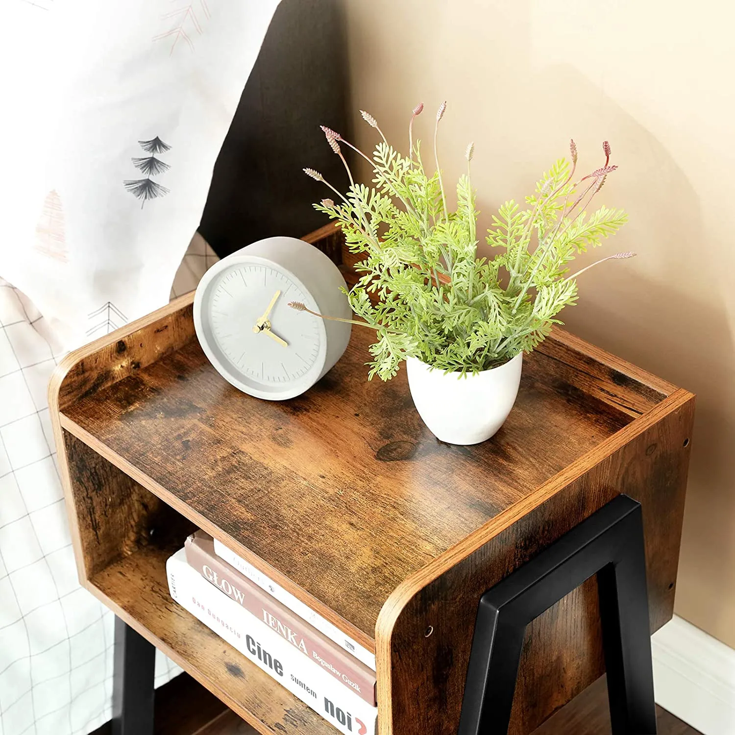 New in box! VASAGLE Industrial Side Table in Rustic Brown Finish with Matte Black Steel Legs!