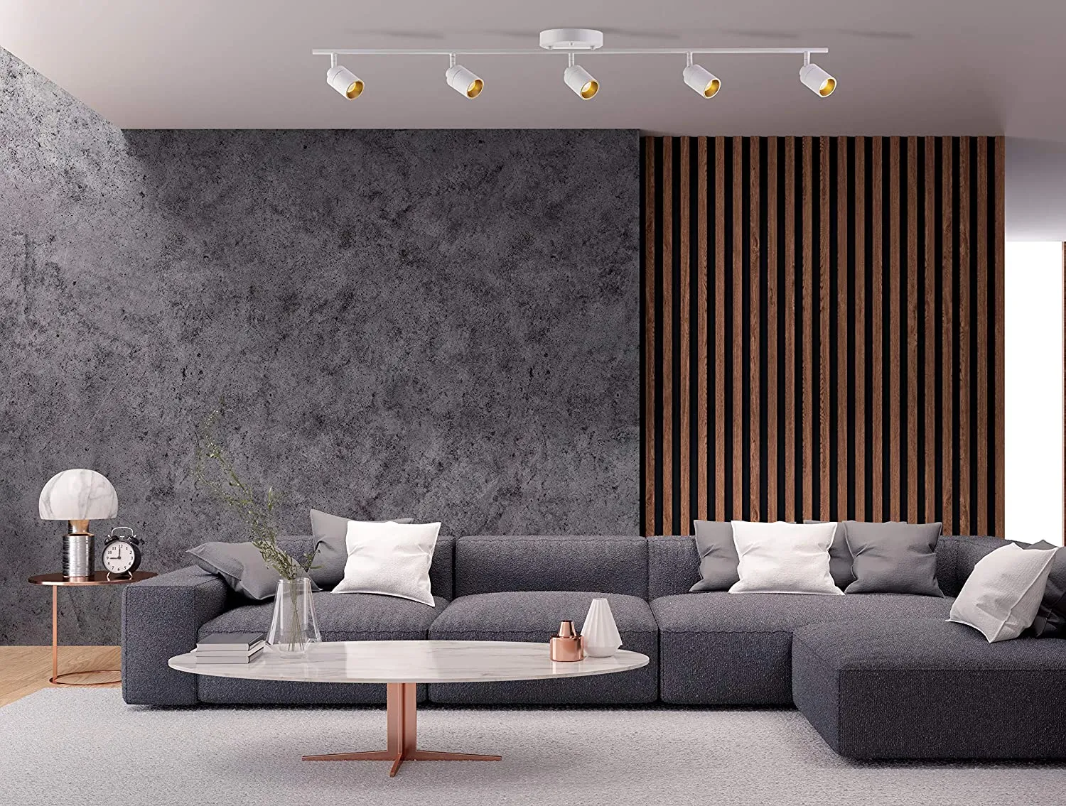 New in box! Vidalite LED Track Fixture 7W Five Bulb Fixed Rail Ceiling Lighting with Rotating Heads 3000K Modern Interior Spotlight for Kitchen Art and Living Room, 2450 Lumens, 5, Sand White! Retails $347 w/tax!