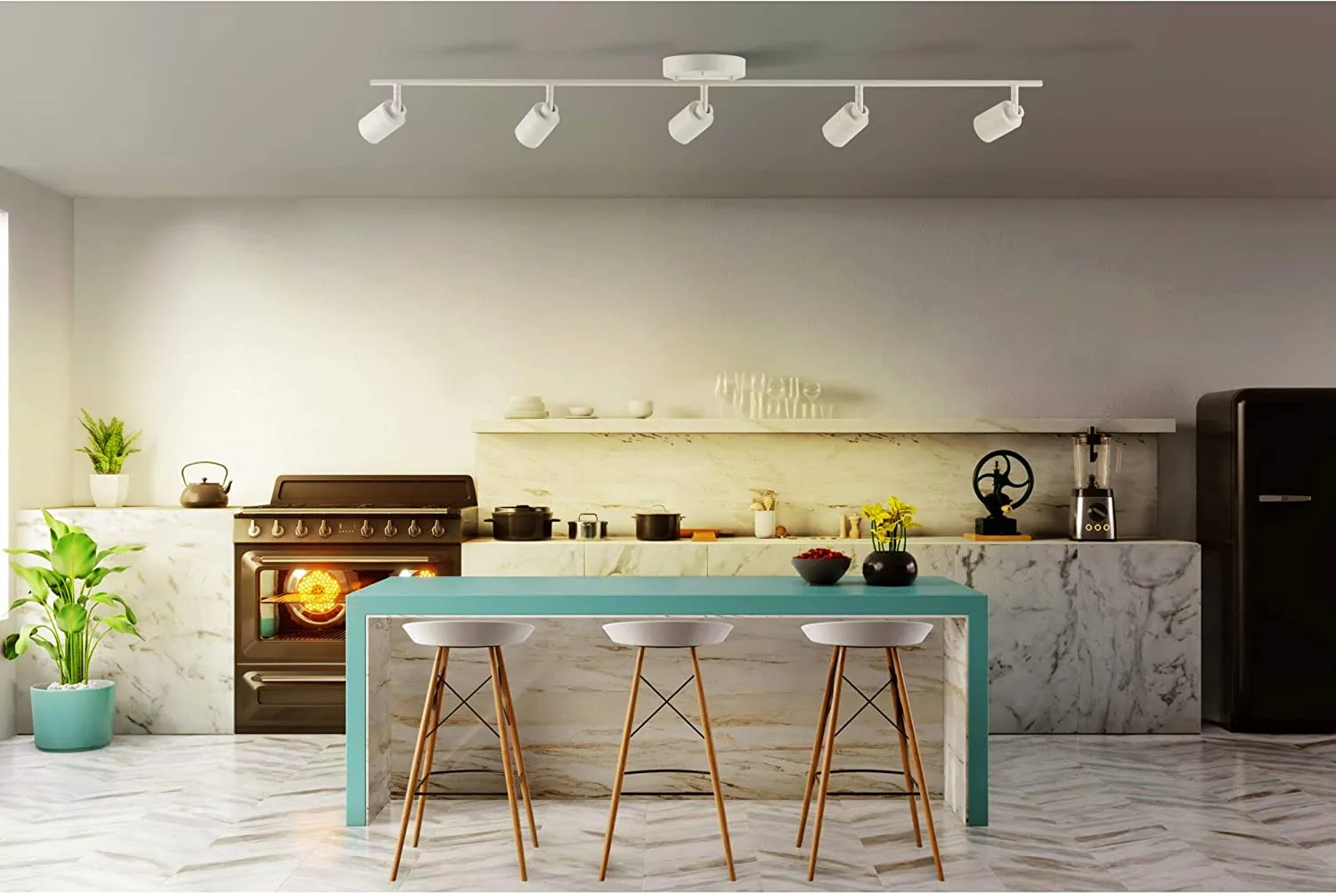 New in box! Vidalite LED Track Fixture 7W Five Bulb Fixed Rail Ceiling Lighting with Rotating Heads 3000K Modern Interior Spotlight for Kitchen Art and Living Room, 2450 Lumens, 5, Sand White! Retails $347 w/tax!