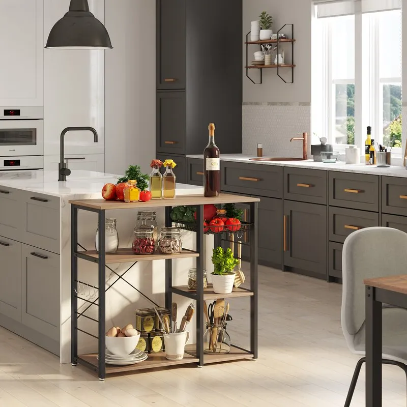 New in box! Wayfair Milburn 35.4'' Kitchen Cart in Weathered Sand Wood Finish! Retails $184 