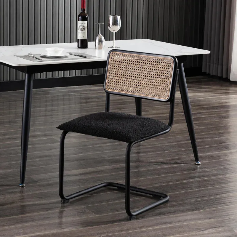 New in box! Wayfair Modern Mid Century Rattan Cane Dining Chairs (Set of 2 by Bayou Breeze) Black! Retails $475 