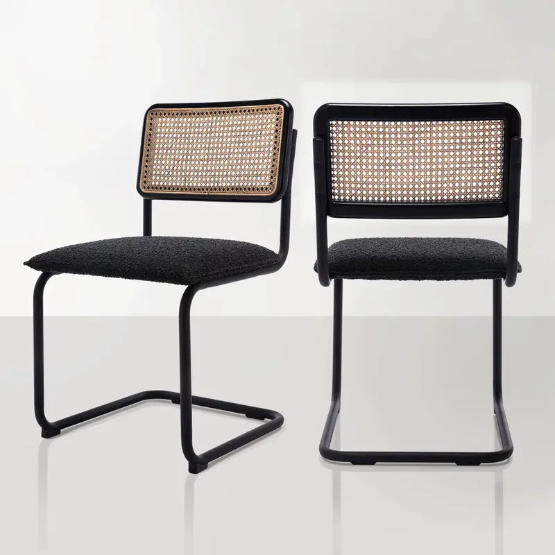 New in box! Wayfair Modern Mid Century Rattan Cane Dining Chairs (Set of 2 by Bayou Breeze) Black! Retails $475 