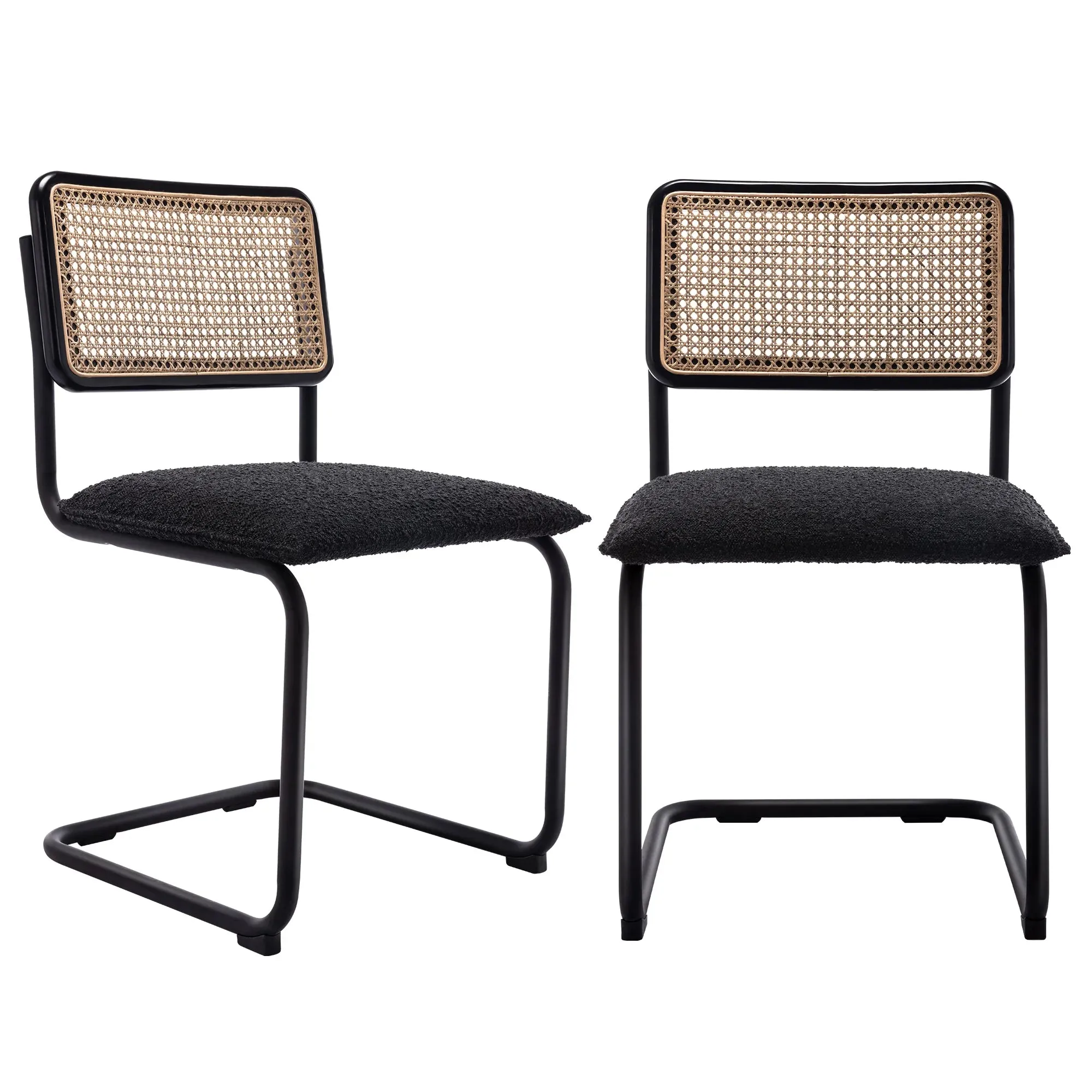 New in box! Wayfair Modern Mid Century Rattan Cane Dining Chairs (Set of 2 by Bayou Breeze) Black! Retails $475 