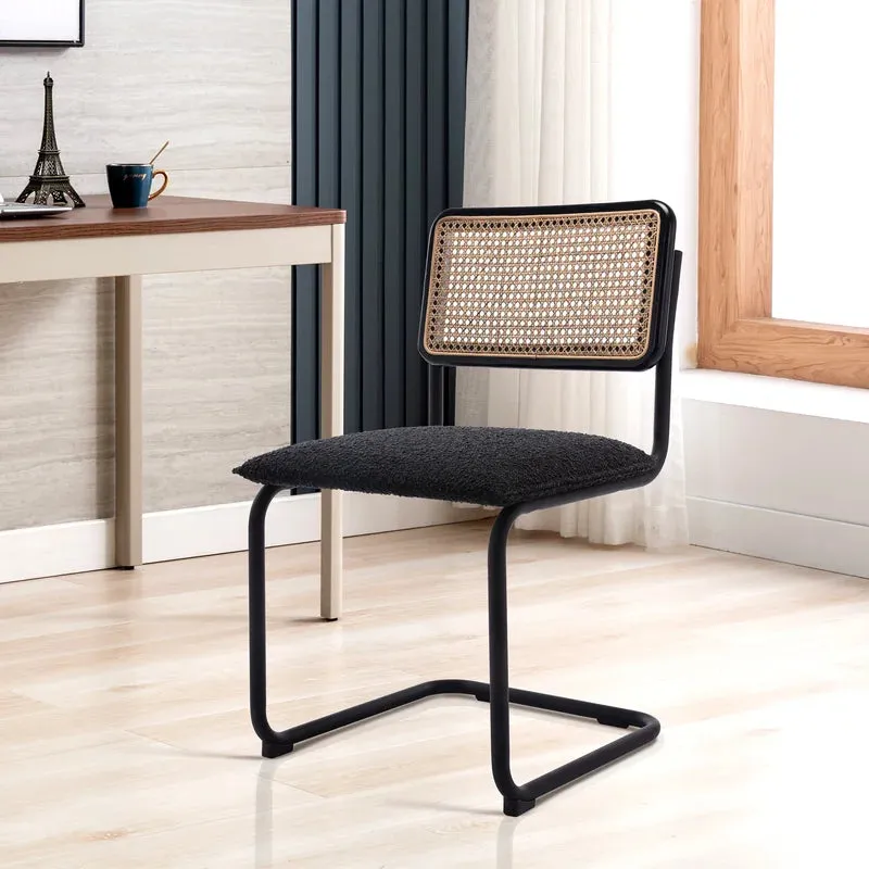 New in box! Wayfair Modern Mid Century Rattan Cane Dining Chairs (Set of 2 by Bayou Breeze) Black! Retails $475 