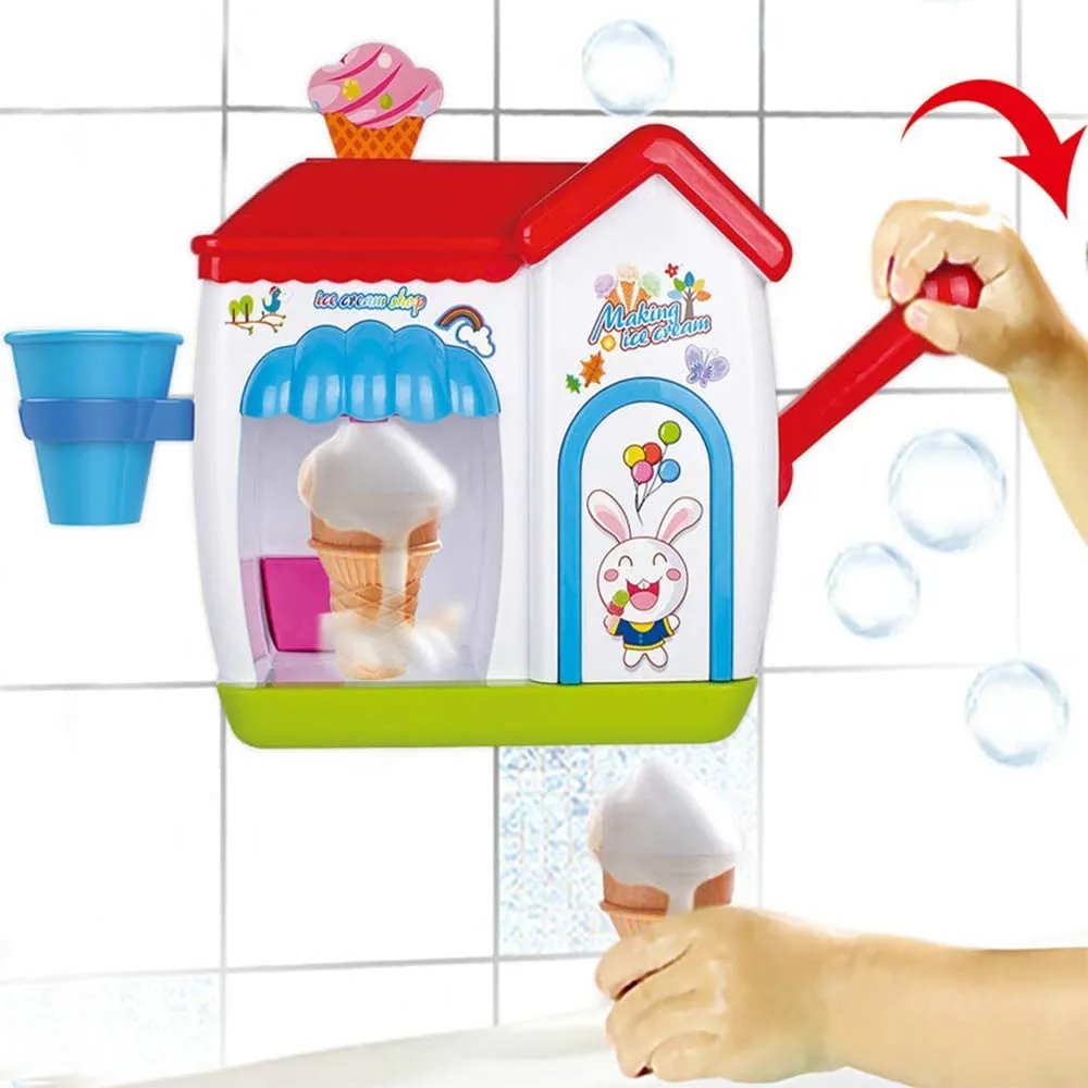 New in slightly damaged box! Ice Creams Bubble Bathtub Toy - Happytime Bathroom Foam Cone Factory Making Ice Creams Bubble Machine Bathtub Water Toys for Baby (No Batteries Required)