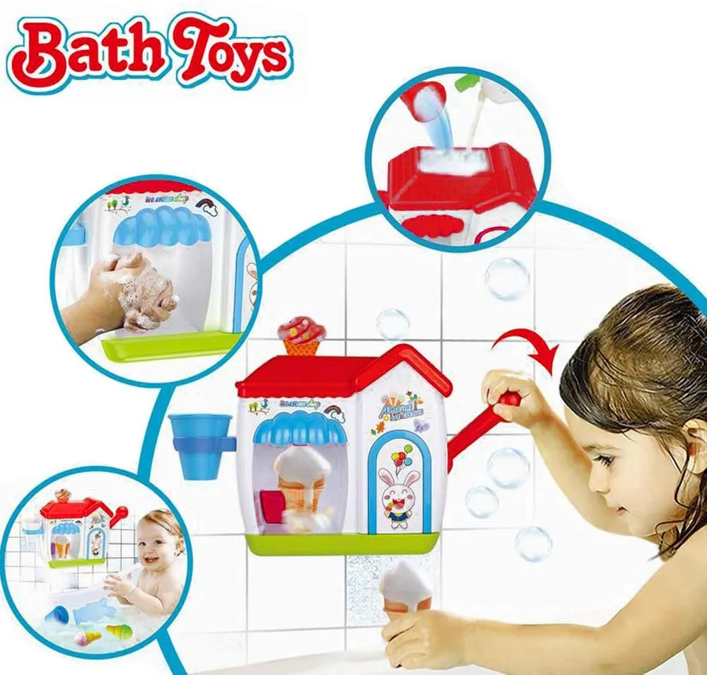 New in slightly damaged box! Ice Creams Bubble Bathtub Toy - Happytime Bathroom Foam Cone Factory Making Ice Creams Bubble Machine Bathtub Water Toys for Baby (No Batteries Required)