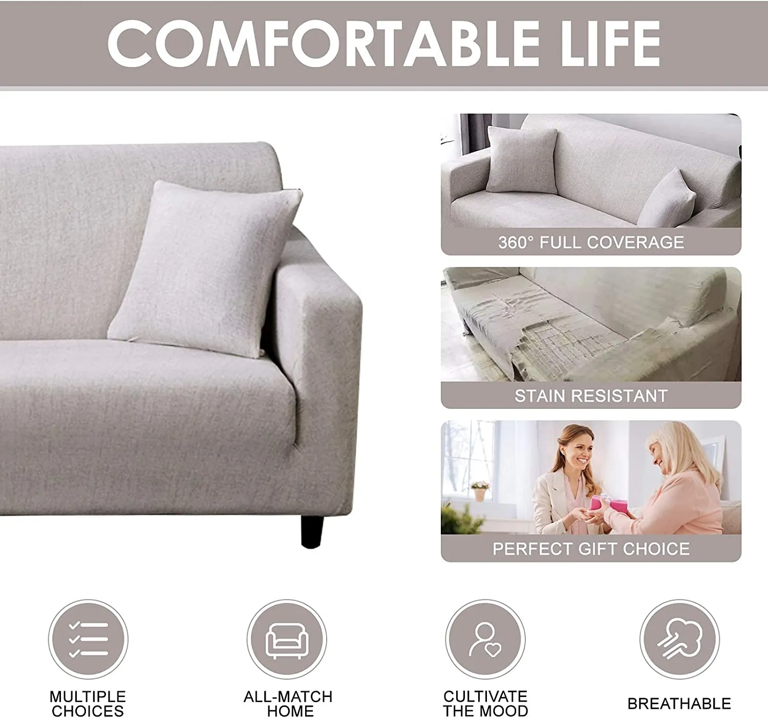 New JOYDREAM 1 Piece Sofa Covers for 3 Cushion Couch Stretch Sofa Slipcovers Printed Couch Cover Universal Couch Slipcover 3 Seater Sofa Cover with 1 Pillowcase