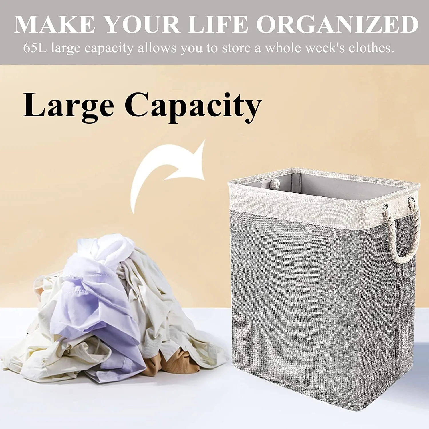 New Large Laundry Hamper with Rods, SUPTMAX Foldable Laundry Basket Storage Bins for Clothes Blankets Books (Beige Grey)