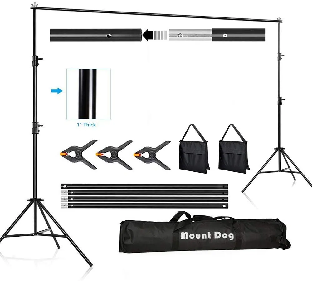 New MOUNTDOG 2M x 3M/6.5ft x 10ft Photo Backdrop Stand Kit Photography Studio Background Support System with 3 Clamps Carrying Case Heavy Duty Stand for Video Shooting Portrait