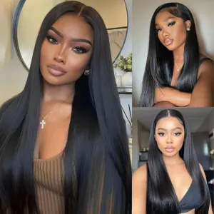 NEW Natural Black Long Straight Wig Lace Front Synthetic Wigs Natural Hairline Heat-resistant Fiber Wig For Daily Party Use (24Inch)