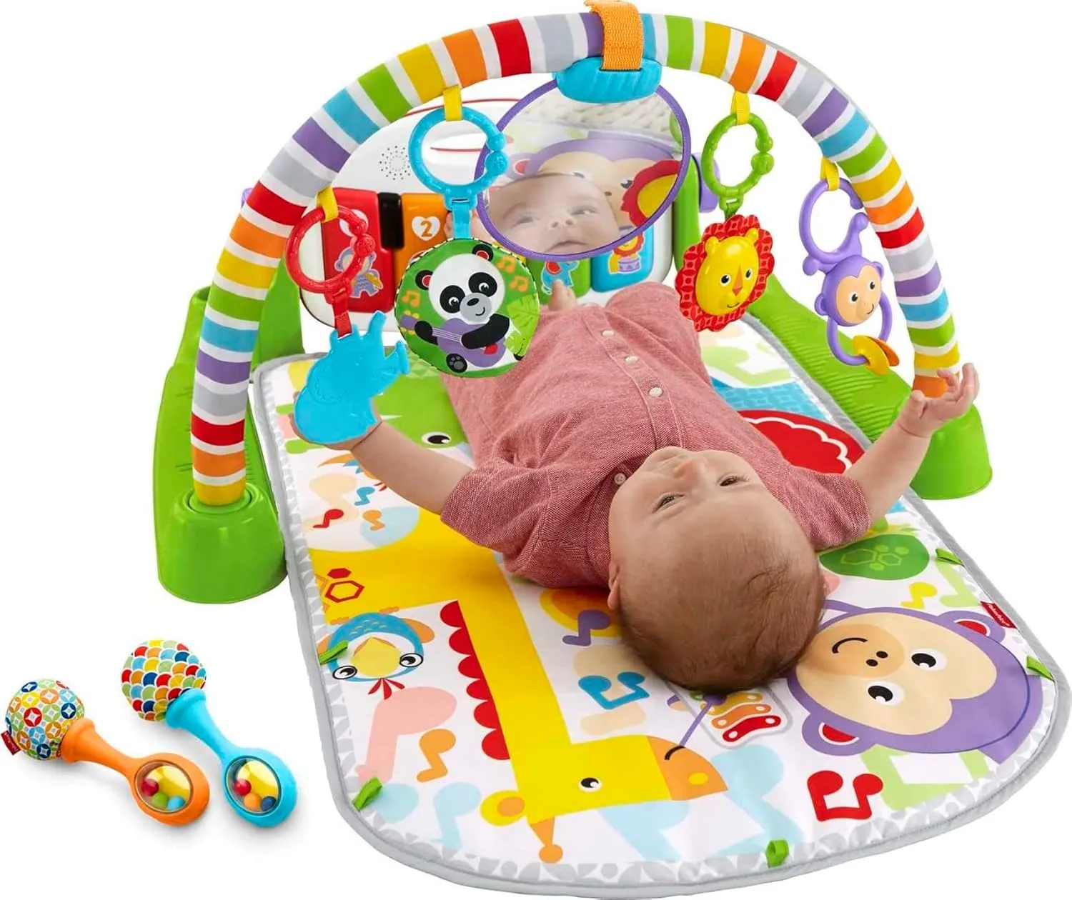 NEW No Box Retails $76 Fisher-Price Baby Playmat Deluxe Kick & Play Piano Gym, Green Musical Learning Toy with 2 Rattle Maracas for Developmental Play Newborns 0  Months