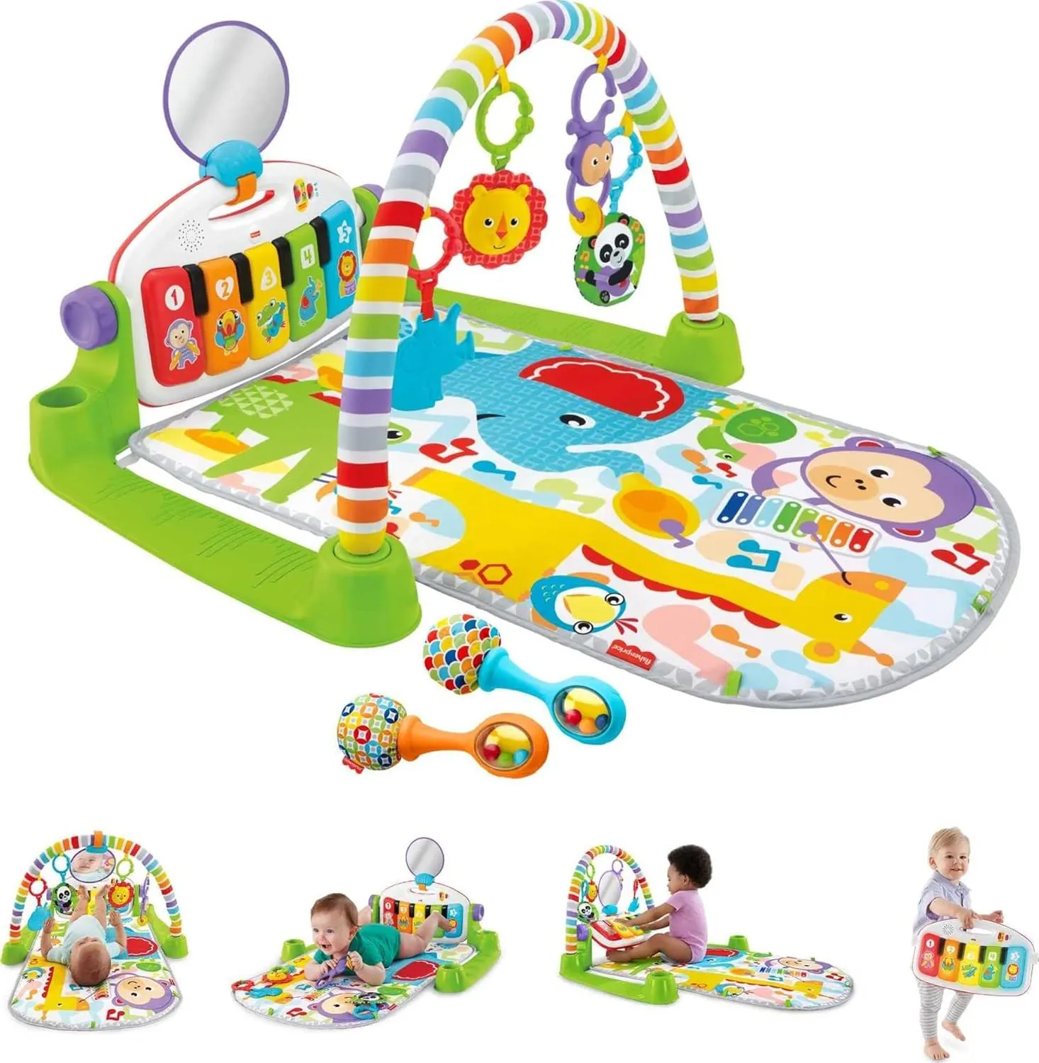 NEW No Box Retails $76 Fisher-Price Baby Playmat Deluxe Kick & Play Piano Gym, Green Musical Learning Toy with 2 Rattle Maracas for Developmental Play Newborns 0  Months