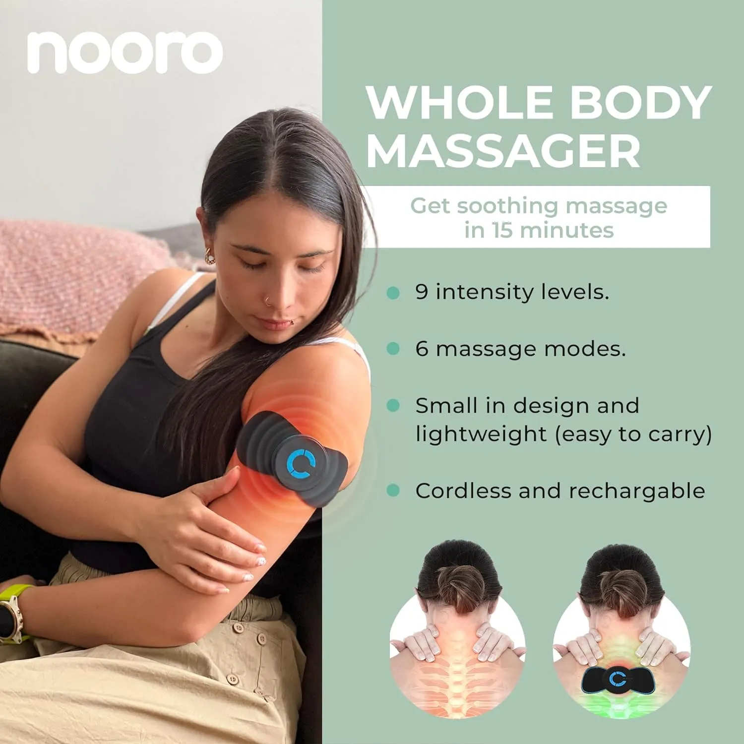 NEW nooro Whole Body Massager Portable & Rechargeable | Cordless Massager | Effective Legs, Shoulder & Back Massage Techniques | Muscle Massager for Travel, Home & Office Use for Man and Woman, Retails $65