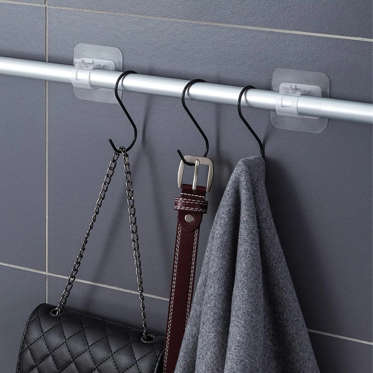NEW Pack of 6 Self-Adhesive Curtains Rods Holder Curtain Hooks Holder Curtain Rod Holder Curtain Rod No Drilling for Home, Bathroom, Fixing Curtain Rod and Towel Rail