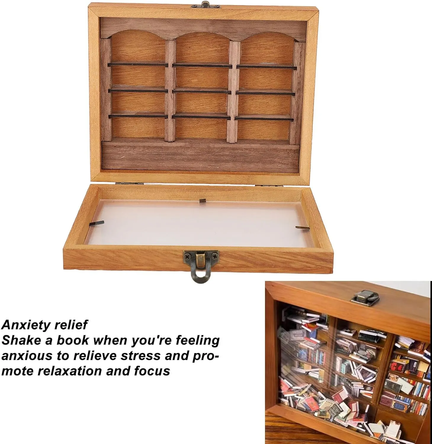 New Retails $47  Anxiety Relieving Miniature Bookshelf, Solid Wood Construction, Filled with 196 Folded Books, Artistic Accent Book Box Display Case Cabinet for Living Room, Coffee Shop