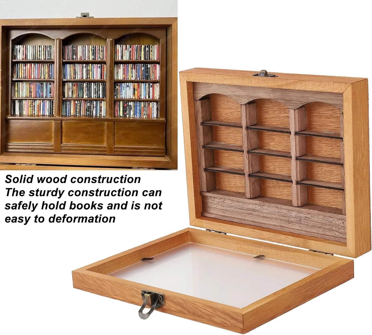 New Retails $47  Anxiety Relieving Miniature Bookshelf, Solid Wood Construction, Filled with 196 Folded Books, Artistic Accent Book Box Display Case Cabinet for Living Room, Coffee Shop