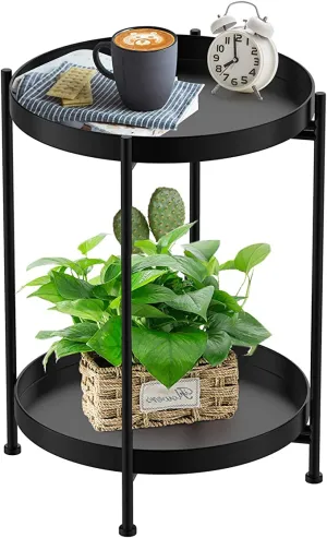 New Round Side Table,Black Metal 2 Tier Tray Metal End Table for Sofa Living Room Tea Table Small Spaces! Retails $71 