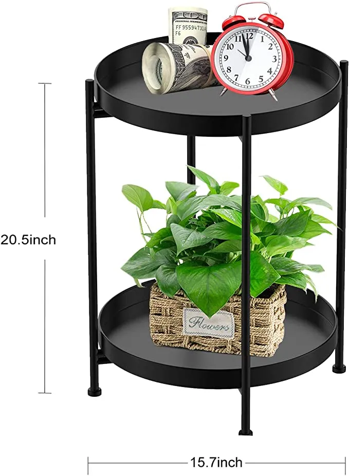 New Round Side Table,Black Metal 2 Tier Tray Metal End Table for Sofa Living Room Tea Table Small Spaces! Retails $71 