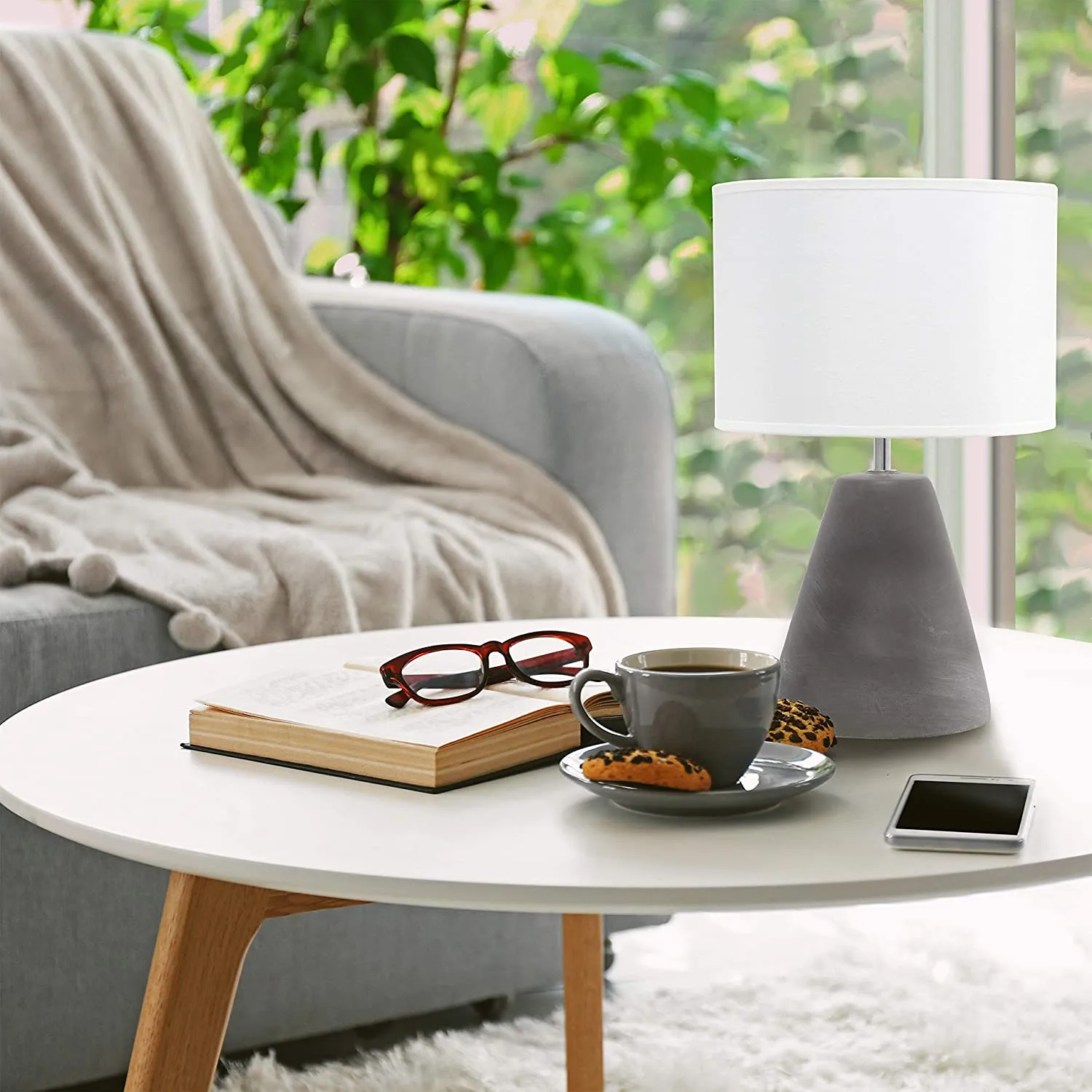 New Set of 2 Simple Designs Concrete Pinnacle Table Lamps, Grey!