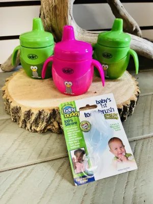 NEW Set of 3 Adiri Sippy Cups & Baby's First Toothbrush Lot