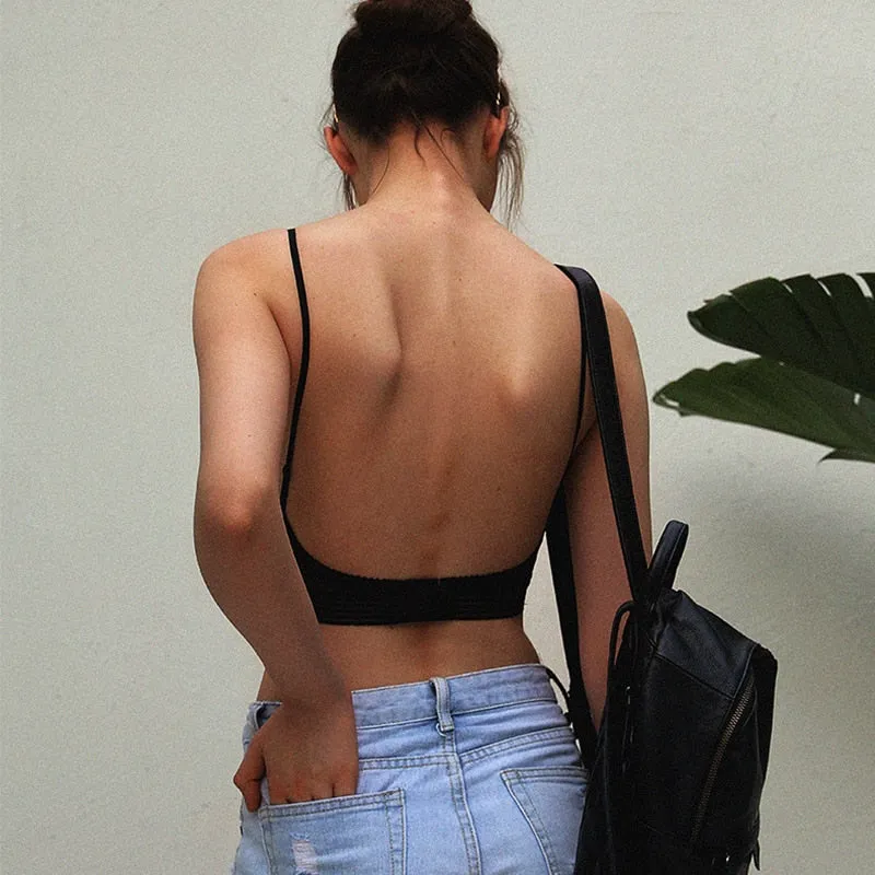New Sexy Low Back Bralette Ladies U Backless Invisible Lace Bra Polka Dot Mesh Ultra Thin Underwear Women Lingerie Tank Top Bras
