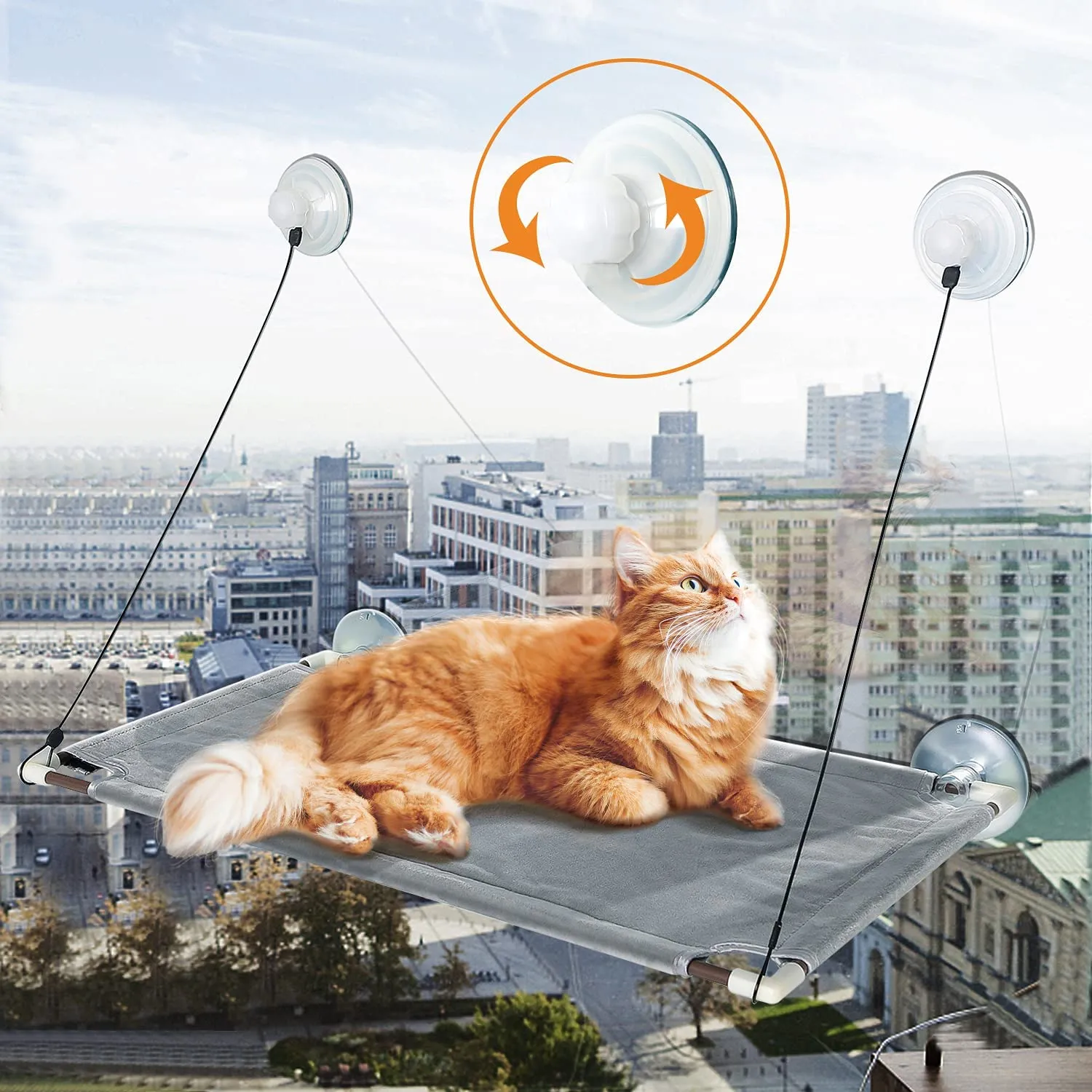New Tucker Murphy Pet Cat Window Perch with Screw Suction Cups, Cat Window Hammock for Two Cats, Large Space Cat Window Bed, Cat Window Seat for Sunbathing Holding up to 50 LBS (Grey) Retails $100 