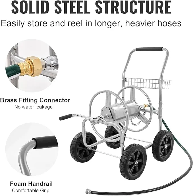 New VEVOR Hose Reel Cart, Hold Up to 250 ft of 5/8’’ Hose, Garden Water Hose Carts Mobile Tools with 4 Wheels, Heavy Duty Powder-Coated Steel Outdoor Planting with Storage Basket, for Garden, Yard, Lawn! Retails $220 
