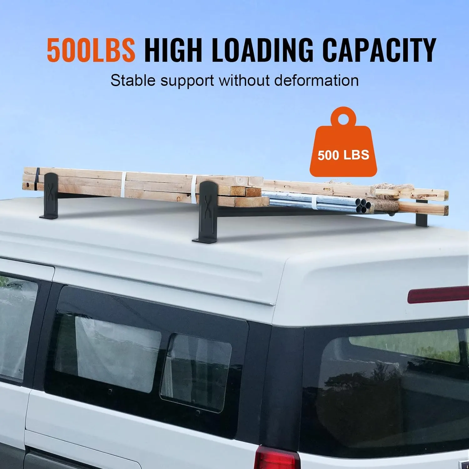 NEW VEVOR Roof Ladder Rack, 2 Bars Alloy Steel Roof Racks, 500 LBS Capacity Rain-Gutter Roof Rack, Adjustable Length 35.8"-52.4", Highly compatible to most vehicles, Retails $139