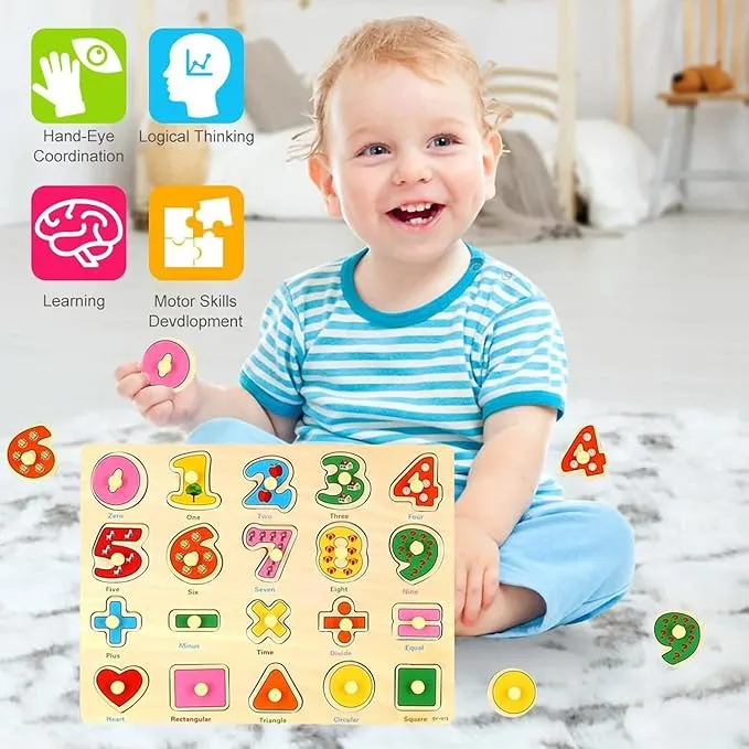 New Wooden Peg Puzzles for Toddlers-Alphabet Number Shape Vehicles Animals Learning Puzzles Board Toys for Kids Ages 3 4 5 6, Preschool Educational Gifts for Boys Girls(Set of 4) Retails $28 