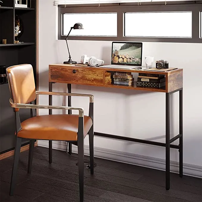 NIB! Narrow Industrial Metal & Wood Hall/Sofa/Desk Table with 2 built in outlets & power supply cord! Retails $215 w/tax! BLOW-OUT PRICE!!