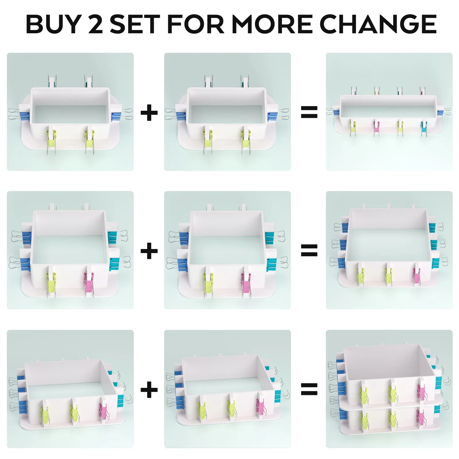 Nicpro Adjustable Molds Housing for Silicone Mold Making, Reusable Plastic Housing Frame Mold Making Silicone Rubber, for DIY Resin Molds, Soap Molds, Candle Molds with Binder Clips, Double-Sided Tape