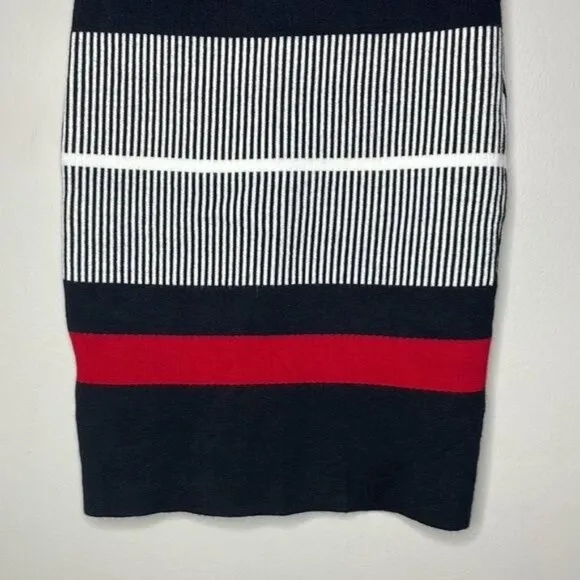 NWT Seek the Label Size XS Red Black White Stripe Knit Stretch Mini Skirt $108