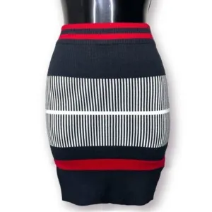 NWT Seek the Label Size XS Red Black White Stripe Knit Stretch Mini Skirt $108