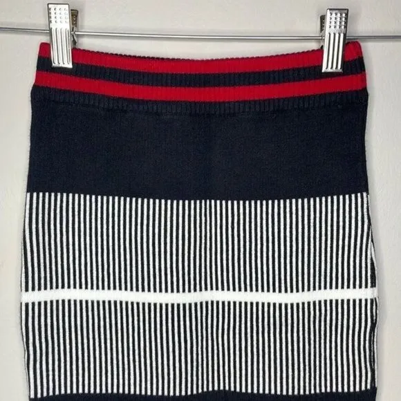 NWT Seek the Label Size XS Red Black White Stripe Knit Stretch Mini Skirt $108