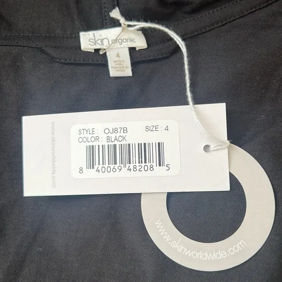 NWT Skin Coleen Black Organic Cotton Knee Length Robe Size 4 XL Reg. $145