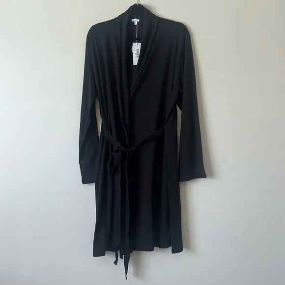 NWT Skin Coleen Black Organic Cotton Knee Length Robe Size 4 XL Reg. $145