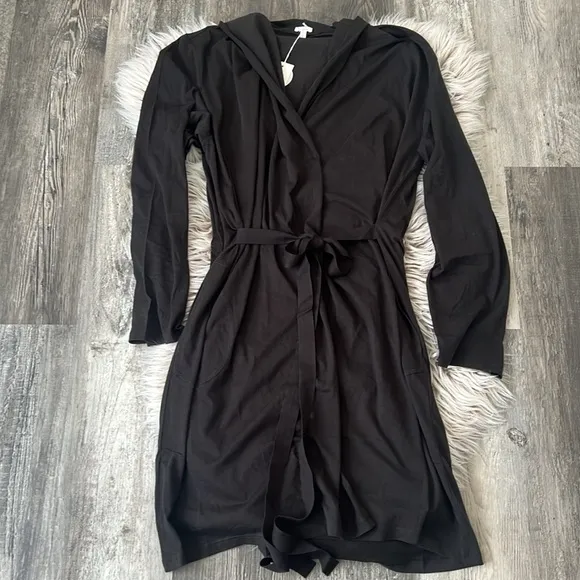 NWT Skin Coleen Black Organic Cotton Knee Length Robe Size 4 XL Reg. $145