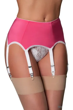 Nylon Dreams 6 Strap Suspender Belt Pink/White