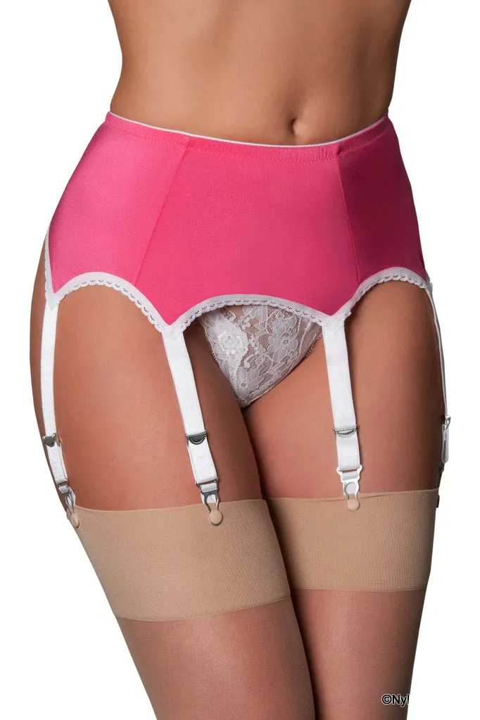 Nylon Dreams 6 Strap Suspender Belt Pink/White
