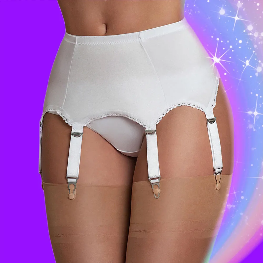 Nylon Dreams 6 Strap Suspender Belt White