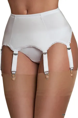 Nylon Dreams 6 Strap Suspender Belt White