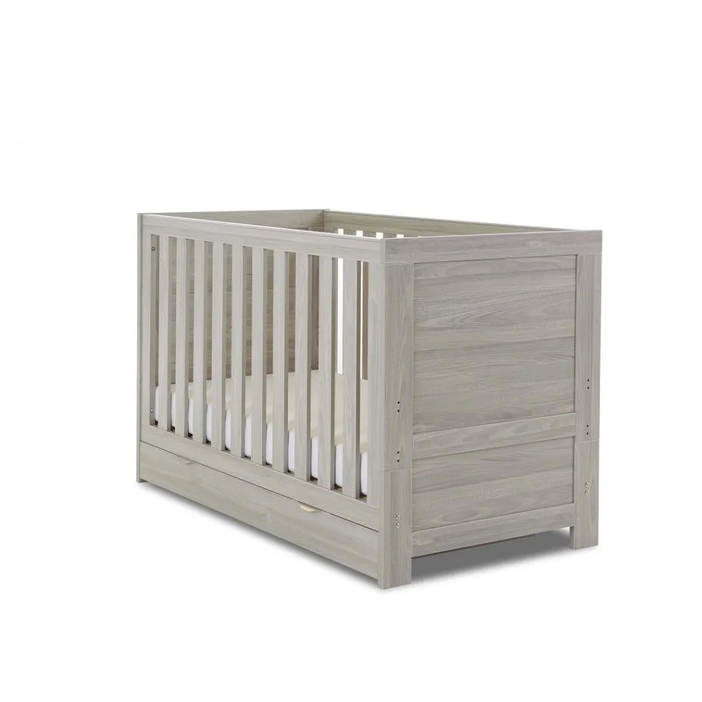 OBABY Nika Mini Cot Bed & Underdrawer - Grey Wash